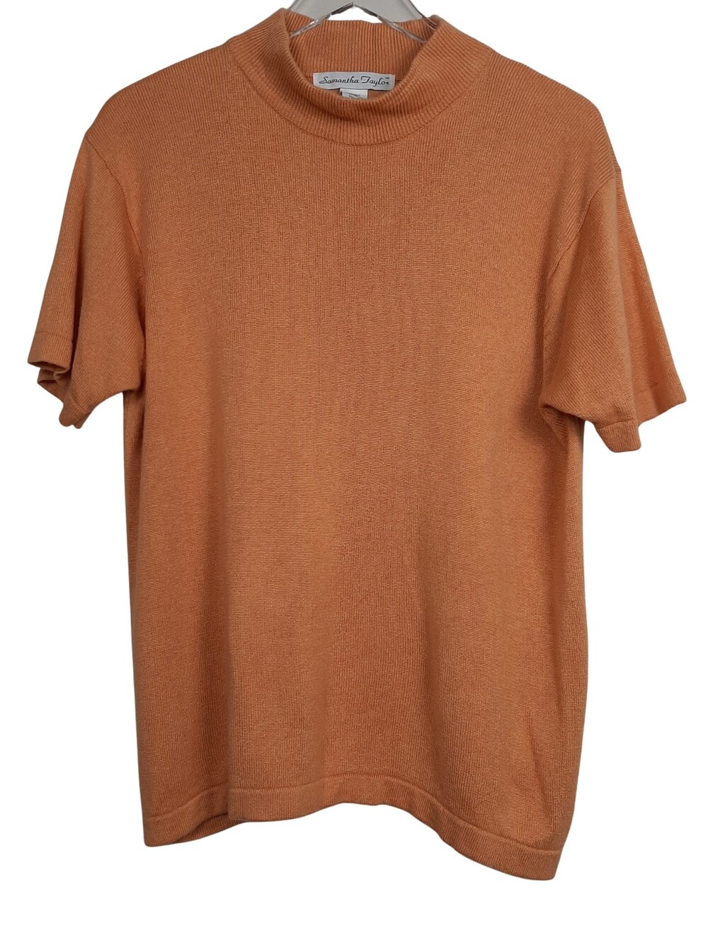 Samantha Taylor Silk Cashmere Orange Short Sleeve Mock Neck Top XL